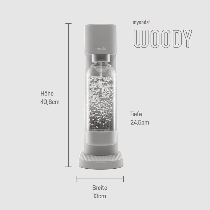 Сифон для газування води Mysoda Woody Wassersprudler (Pigeon), сірий, з CO2-циліндром