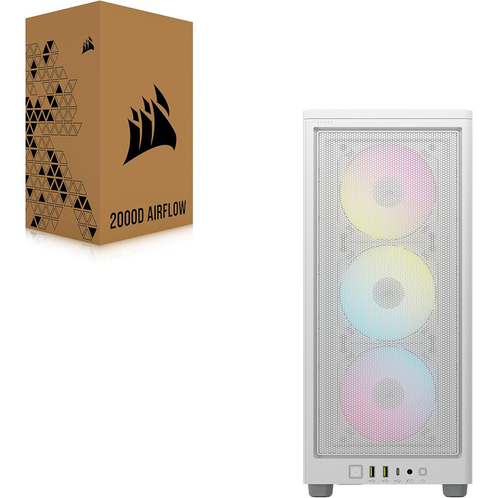 Комп'ютерний корпус Corsair iCUE 2000D RGB Airflow Mini-ITX, білий, сталь, 3 вентилятори AF120 RGB, контролер iCUE Lighting Node Core