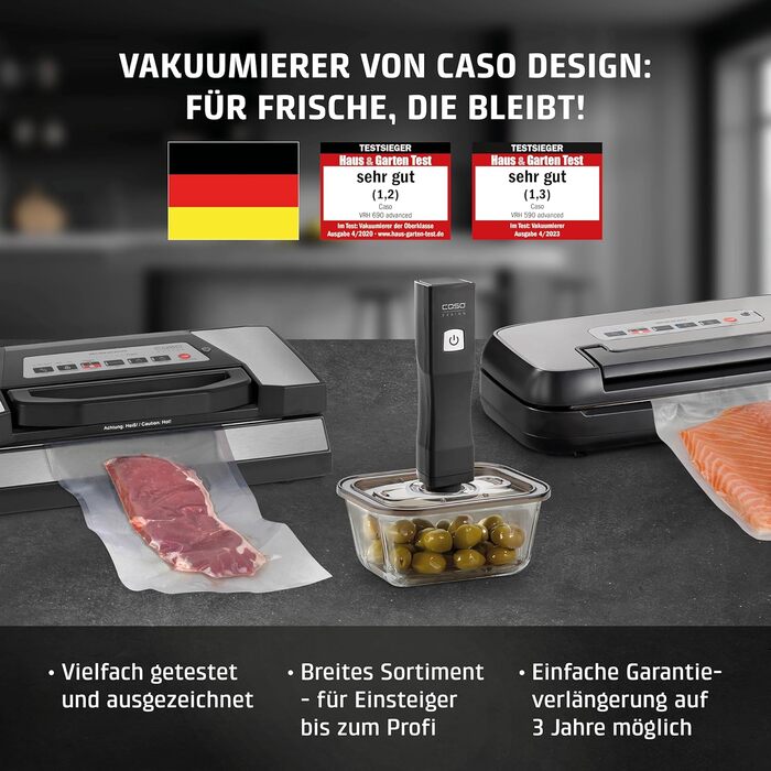 Вакууматор CASO advanced Pro VRH 590 з функцією CASOTEK Liquid, подвійним швом та набором пакетів, професійний