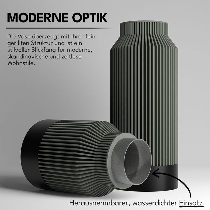 Ваза Kontura Moderne Pampasgras 25 см для сухоцвітів та зрізаних квітів, 3D-друк, зелена - Німецька якість