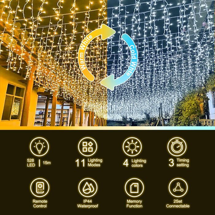 LED гірлянда 352 світлодіоди, 10 м, 11 режимів, мідний дріт, IP44, для дому/саду, вечірки, весілля, Різдва, кімнати, патіо, штори, з пультом, таймер
