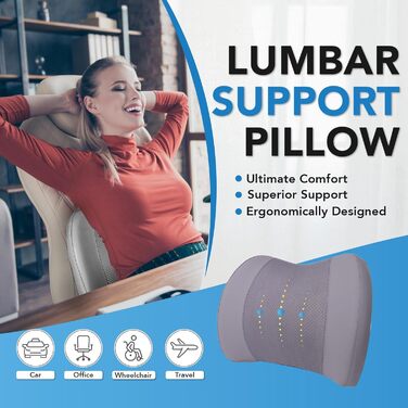 Подушка для підтримки попереку, Memory Foam, для зменшення болю в спині, для авто, офісу, інвалідного візка (Сірий)