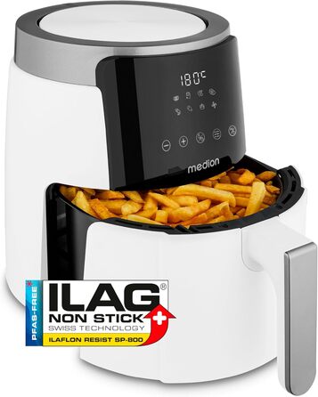 Аерофритюрниця MEDION P40 L 4,7 л, 1500 Вт, біла, антипригарне покриття, таймер, до 200°C, для приготування без олії