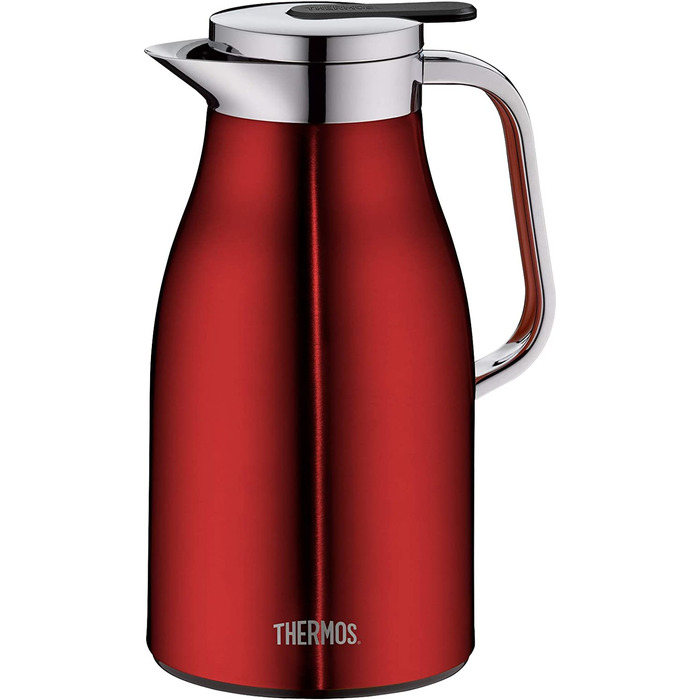 Термос Thermoskanne Century, нержавіюча сталь, 1 л, скляний вкладиш, клапан для наливання однією рукою, 4046.248.100. Зберігає тепло до 12 годин, ідеальний для кави та чаю, на 8 чашок, колір Cranberry