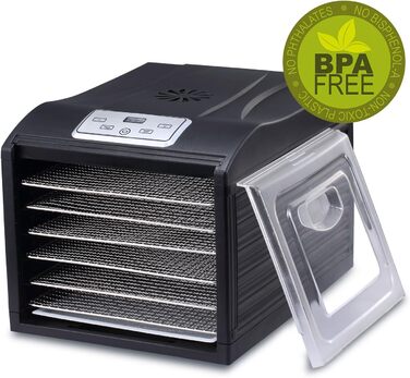 BioChef Arizona Sol: електросушарка для продуктів з нержавіючої сталі з цифровим таймером та термостатом, 6 ящиків, аксесуари