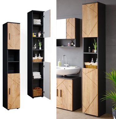 Висока шафа для ванної Vicco Irma, антрацит/дуб золотий, 30x192 см