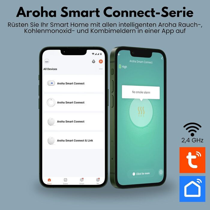 Розумний датчик чадного газу Aroha Smart Connect Wi-Fi (Tuya, Smart Life) з батареєю на 10 років, детектор CO для Smart Home