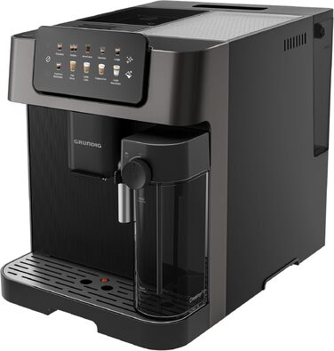 Кавомашина автоматична Grundig KVA 7230, 19 бар, сталева кавомолка (13 ступенів), капучинатор, підігрів чашок, чорний/сріблястий