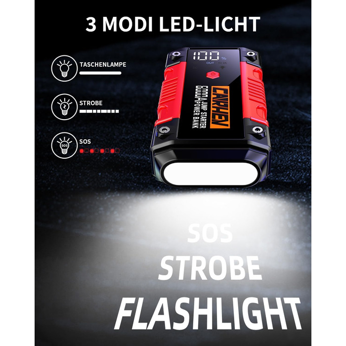 Powerbank для автомобіля Starthilfe: 6000A, 12V, для бензину та дизеля, LED-ліхтарик