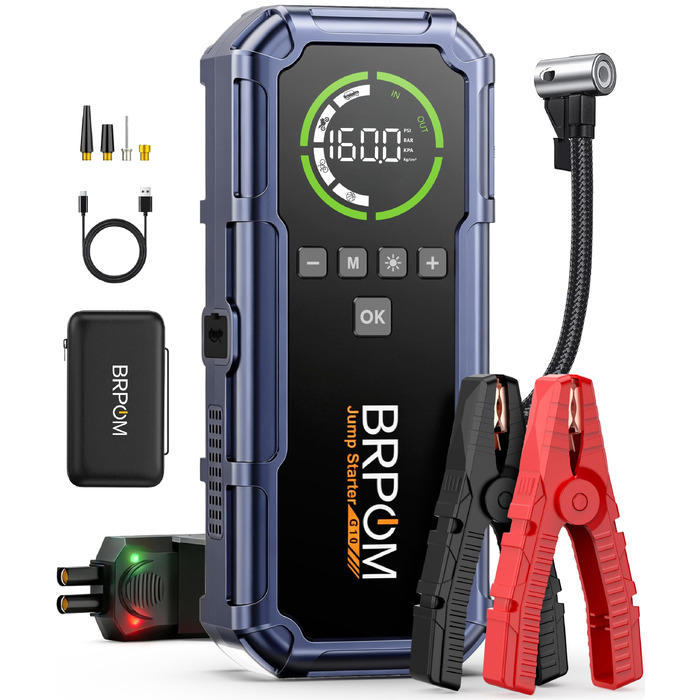 Пусковий пристрій BRPOM 9000A з компресором 160 PSI та Powerbank, фіолетовий