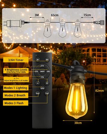 Гірлянда вулична LED Bowfar G40, 48 ламп, 10м, IP68, диммер, пульт, для саду, тераси, вечірки