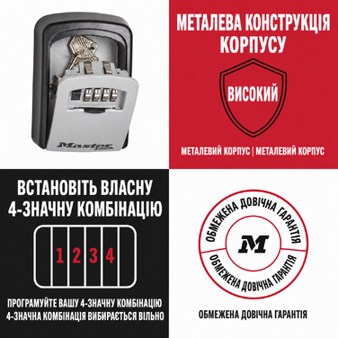 Кейс-сейф для ключів Master Lock Medium з настінним кріпленням для вулиці, металевий захисний бокс (11.9 x 8.5 x 3.6 см)
