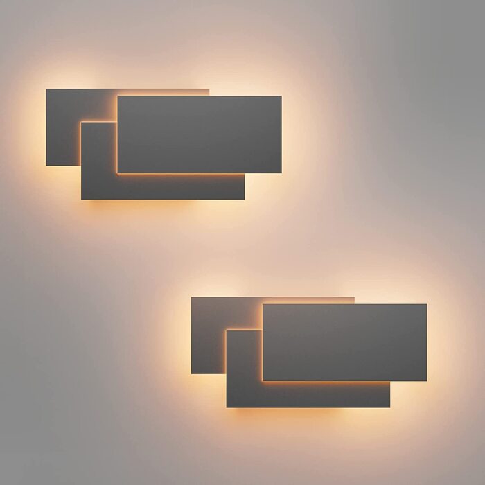 Klighten LED настінні світильники 24W, 2 шт, сучасні, для вітальні, спальні, коридору, теплий білий 3000K, темно-сірі