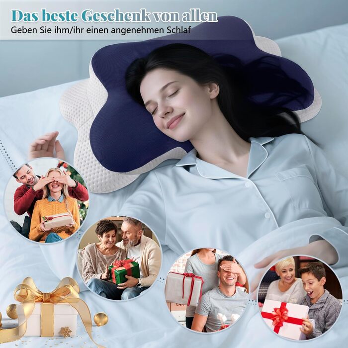 Ергономічна ортопедична подушка з ефектом пам'яті (Memory Foam) для підтримки шиї та сну на боці, темно-синя