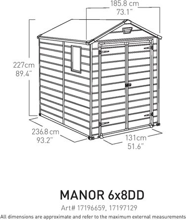 Садовий будиночок Keter Manor 6x8 DD, сірий, 7.6 м³ - металевий, для інструментів та саду