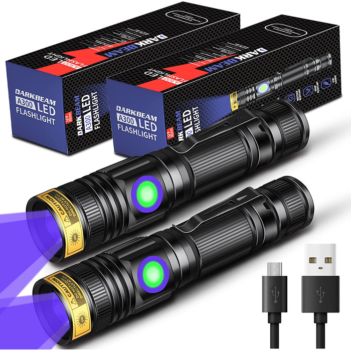 Ультрафіолетовий ліхтарик DARKBEAM 365нм, портативний, заряджається, LED, для виявлення плям, домашніх тварин, затвердіння смоли, 2 шт.