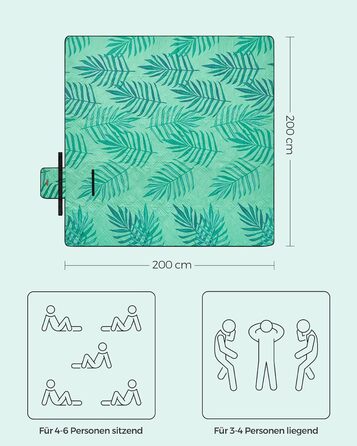 Пікнік килимок SONGMICS 300x200 см, водостійкий, складний, для кемпінгу, парку, пляжу, машинне прання, сірий з візерунком папороті