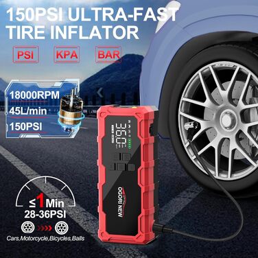 Powerbank для автомобіля Starthilfe з компресором та LED-ліхтариком, 6000A, 12V, для 8L бензину/10L дизеля