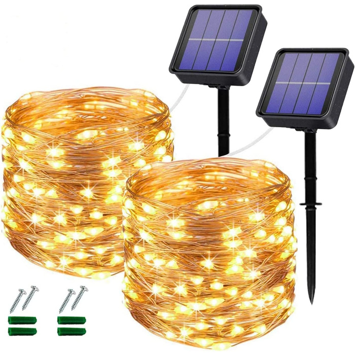 Сонячна гірлянда Oreunik 2×12 м, 240 LED, тепле біле світло, водонепроникна, для вулиці та дому: декор саду, тераси, дерев, вечірок, весіль, свят