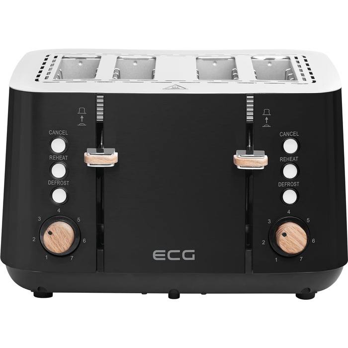 Тостер ECG ST 4768 Timber Black, 4 скибки, чорний, дерево