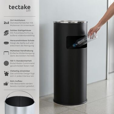 Попільничка вулична Tectake 30л з відром, металева, антрацит (чорний) Ø25x61 см