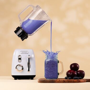 Блендер Cecotec Retro Power Black Titanium RetroBlue, 1200 Вт, 1,5 л, скляна чаша, 4 леза з титановим покриттям, мідний мотор, регулювання швидкості