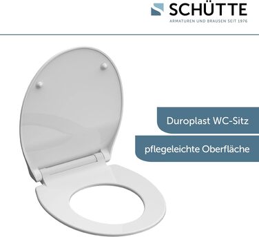 Сидіння для унітаза SCHÜTTE SLIM з мікроліфтом (м'яке закриття) та швидким монтажем, матеріал дуропласт, біле, витримує до 175 кг