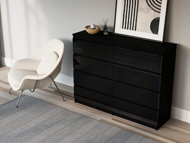 Комод 3E 3xEliving з 8 шухлядами, 120 см, чорний глянець, 4 кольори