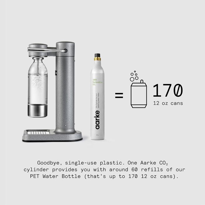 Сифон для газування води Aarke Carbonator 3 з PET-пляшкою 1л, нержавіюча сталь, сірий (Hammertone Grey)