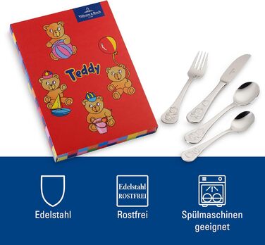 Дитячий столовий набір Villeroy & Boch Teddy, 4 шт., нержавіюча сталь 18/10, срібний, 21,5 x 15 x 2,5 см