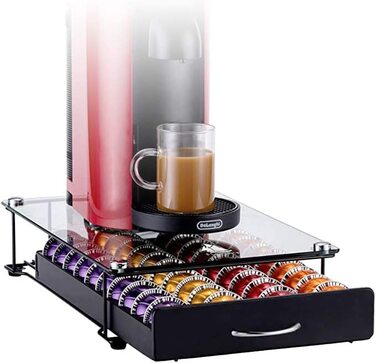 Підставка для капсул Nespresso Vertuo HiveNets з шухлядою, чорна, для 40 капсул, загартоване скло