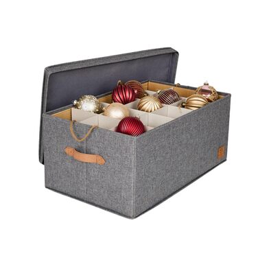 Преміум коробка для зберігання новорічних прикрас LOVE IT STORE IT - тканинна коробка з 30 відділеннями, знімний піднос, сіра, 58x36x25 см