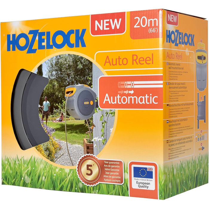 HOZELOCK Автоматичний шланг на котушці Auto Reel 40 м: автоматичне змотування, проста установка. В комплекті: шланг-розпилювач, з'єднувачі, 40 м шланга Hozelock та кріплення. 5 років гарантії [2595R0000] (45 x 49 x 28.4 см)