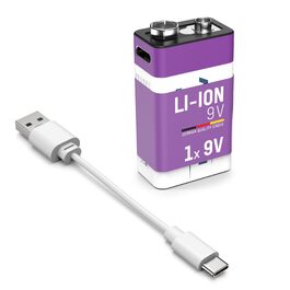Акумулятор ANSMANN 9V E-Block Li-Ion 340mAh з портом зарядки USB-C, перезарядний елемент живлення 9В