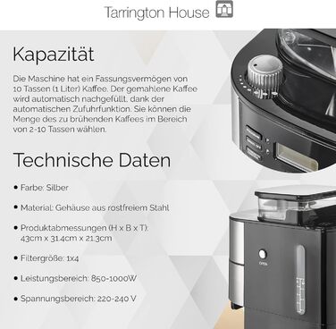 Кавоварка з млинком Tarrington House CMG0917, 1 л, 1000 Вт, срібляста
