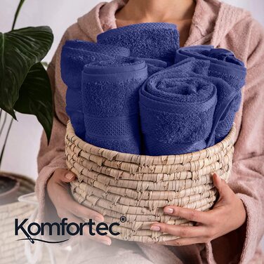 Набір рушників Komfortec: 4 великих і 4 для рук, 100% бавовна, махрові, м'які, швидковисихаючі, темно-сині (70x140 см та 50x100 см)