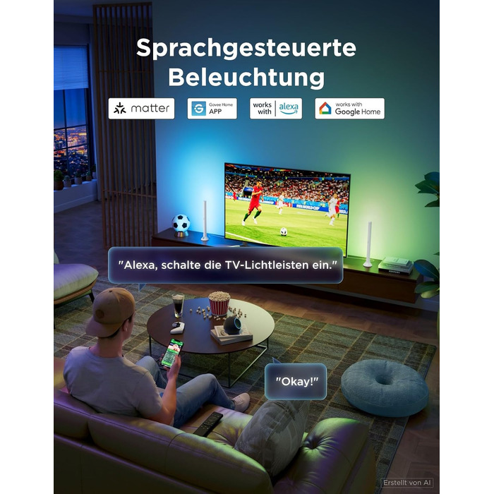 Розумна підсвітка для телевізора Govee RGBWIC TV Light Bars, WiFi LED-стрічка для ТВ від 45 до 70 дюймів