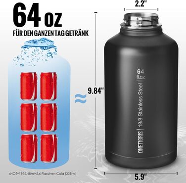Термос-фляга OneTigris 1.9л (64oz) з чохлом, чорна: спортивна, для велосипеда, кемпінгу, йоги, полювання, риболовлі