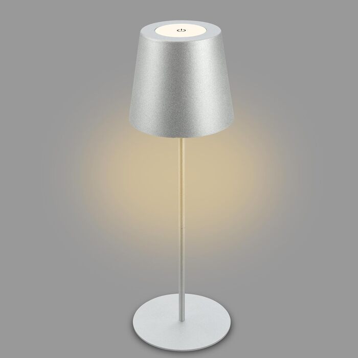 BRILONER LED бездротова настільна лампа з диммером, сенсорним керуванням, регульована по висоті, акумуляторна, нічник, лампа для читання, кемпінгу, столу, для дому та вулиці, срібляста, 36x10,5 см