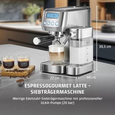 Кавомашина еспресо CASO EspressoGourmet Crema: професійна кавоварка з пінозбивачем, нержавіюча сталь, 20 бар, для кави та капучино