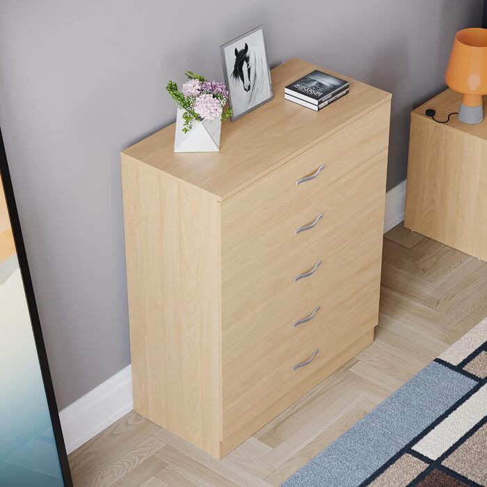 Комод із соснового дерева Vida Designs Riano, 5 шухляд з металевими ручками, захист від деформації, для спальні, 90x75x36 см