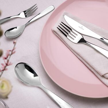 Набір столових приборів Villeroy & Boch Rose Garden, 24 предмети, срібло/платина, з нержавіючої сталі, для 6 персон, придатний для миття в посудомийній машині