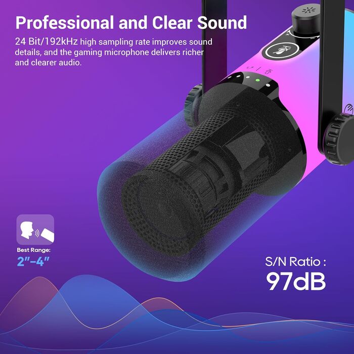 Ігровий мікрофон FDUCE з USB/XLR підключенням для стрімінгу, запису подкастів та ігор. RGB-підсвічування, регулювання чутливості, навушник, кріплення-павук (D20+)