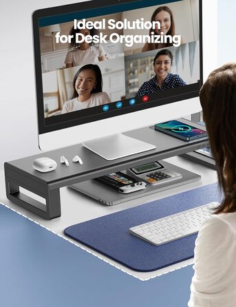 Підставка для монітора VAYDEER USB 3.0 з бездротовою зарядкою та передачею даних, металевий тримач для ноутбуків та комп'ютерів до 32 дюймів, чорний, L