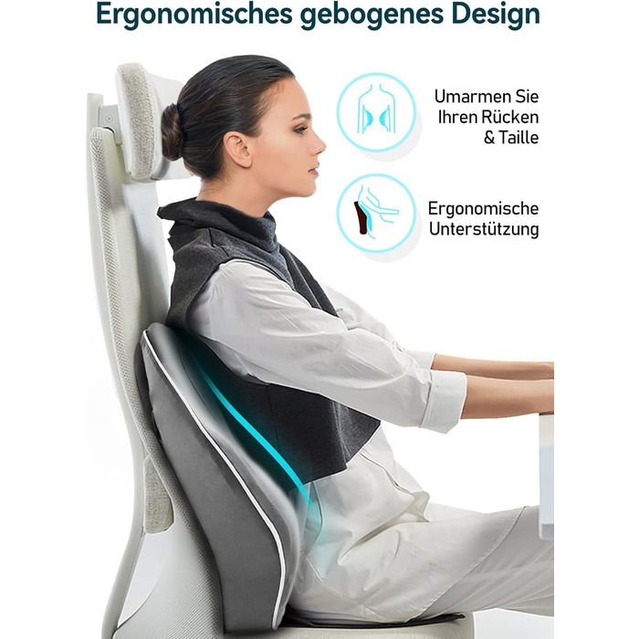Ортопедична подушка для спини Travel Ease з пам’яттю форми, поперекова підтримка для офісного стільця з антистатичним гіпоалергенним чохлом, сіра