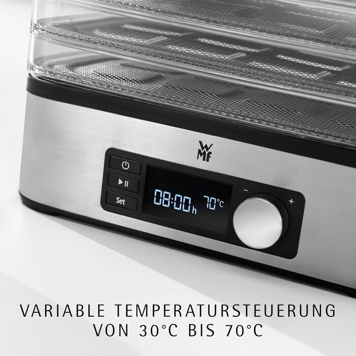 Сушарка для фруктів та овочів WMF Küchenminis Edelstahl, 5 ящиків, 30-70°C, таймер до 24 год, з контейнерами для зберігання
