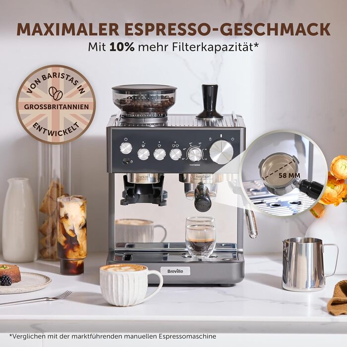 Кавомашина Breville Barista Slimline VCF185X: Еспресо, капучино, лате з вбудованим капучинатором (срібна)