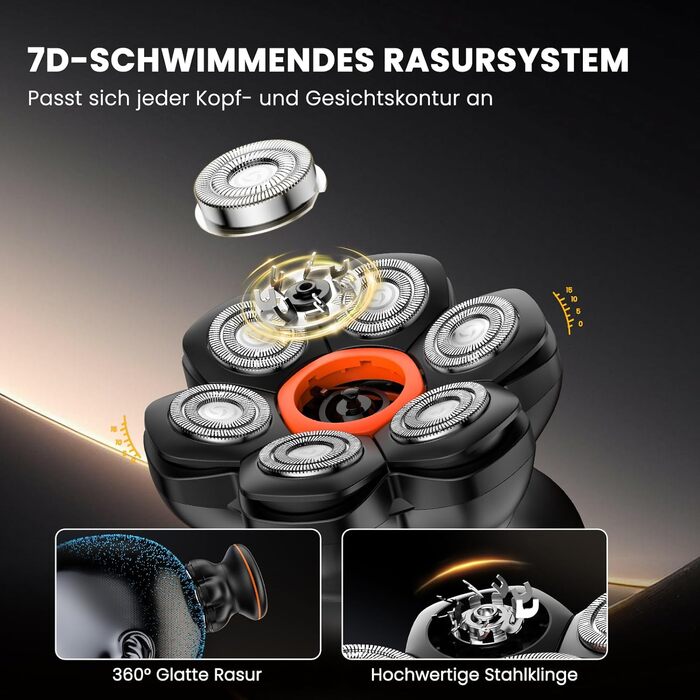 Машинка для гоління голови MAXGROOM Herren 7D, водонепроникна IPX6, з USB-C зарядкою, чорна