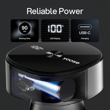 Електричний бритва для гоління голови Yoose Herren IPX7, 5 насадок, USB-C, акумулятор, чорний