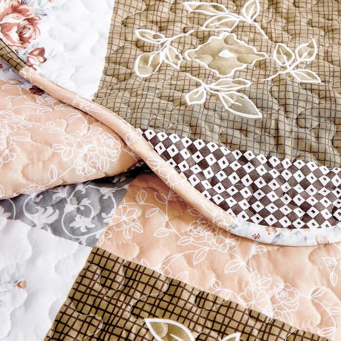Покривало WONGS BEDDING 220x240 см синє, стьобане, мікрофібра, квітковий патчворк, з 2 наволочками 50x75 см